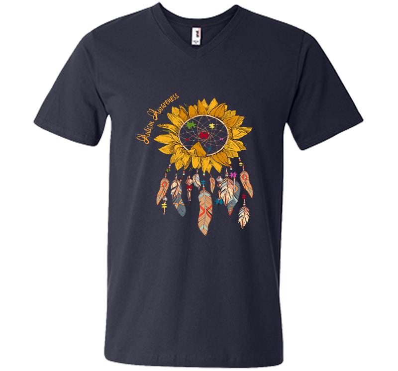 Inktee Store - Autism Awareness Sunflower Dream Catchers V-Neck T-Shirt Image
