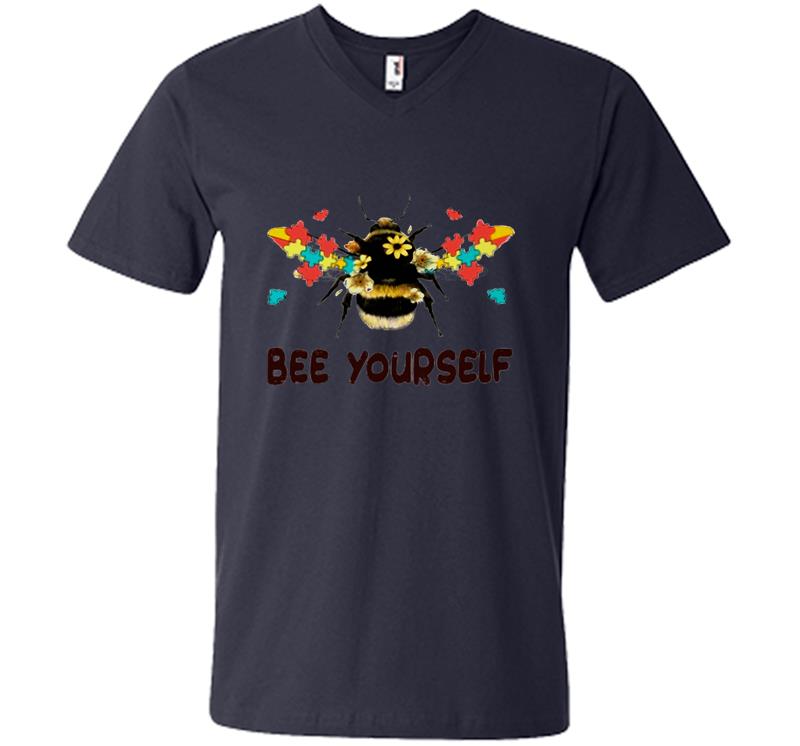 Inktee Store - Autism Flower Bee Yourself V-Neck T-Shirt Image