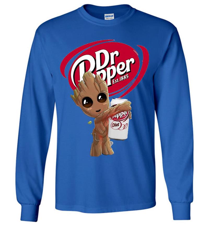 Inktee Store - Baby Groot Vs Dr Pepper Long Sleeve T-Shirt Image