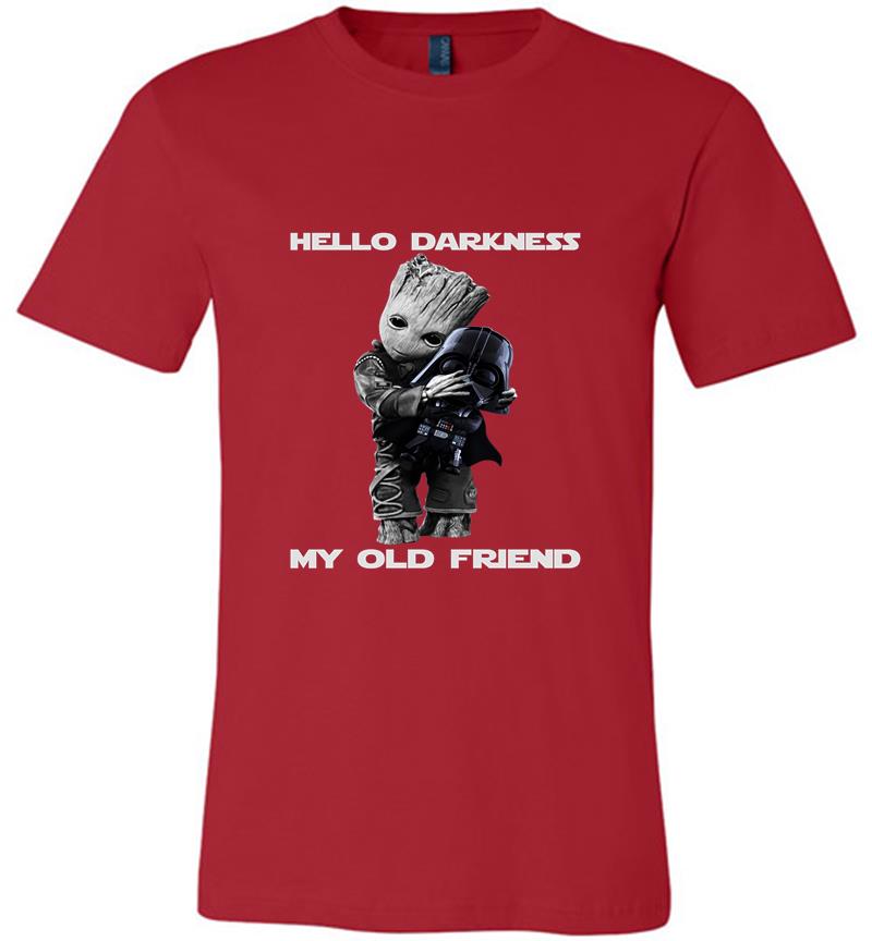 Inktee Store - Baby Groot Hugs Darth Vader Hello Darkness My Old Friend Premium T-Shirt Image