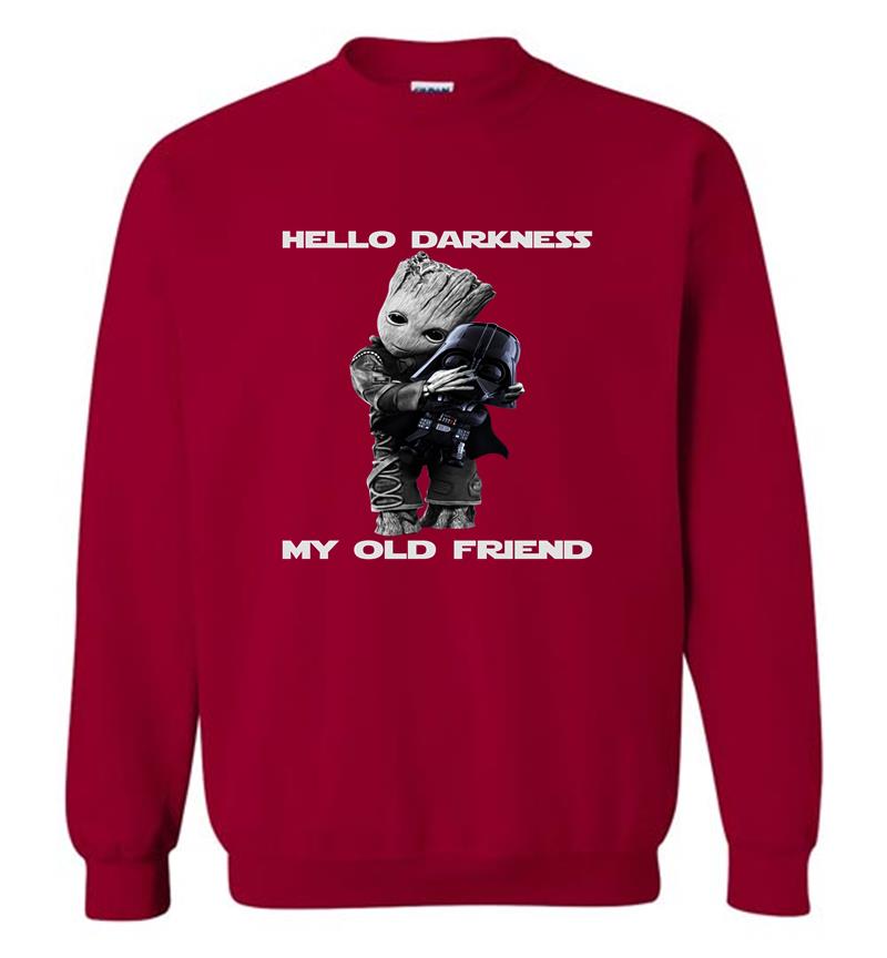 Inktee Store - Baby Groot Hugs Darth Vader Hello Darkness My Old Friend Sweatshirt Image