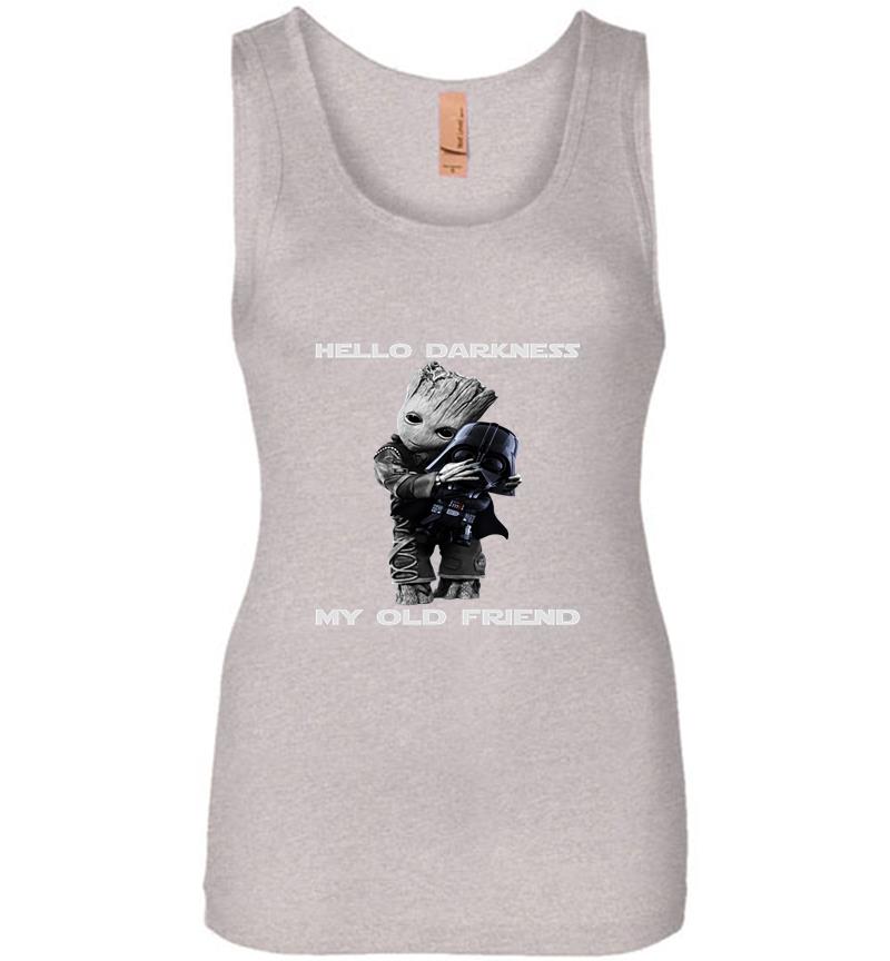 Inktee Store - Baby Groot Hugs Darth Vader Hello Darkness My Old Friend Womens Jersey Tank Top Image