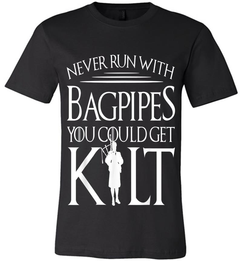 Inktee Store - Bagpipe Design Never Run Get Kilt Scottish Premium T-Shirt Image