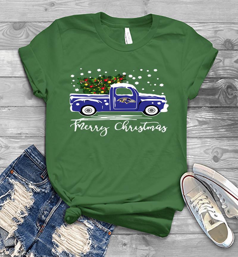 Inktee Store - Baltimore Ravens Truck Merry Christmas Tree Mens T-Shirt Image