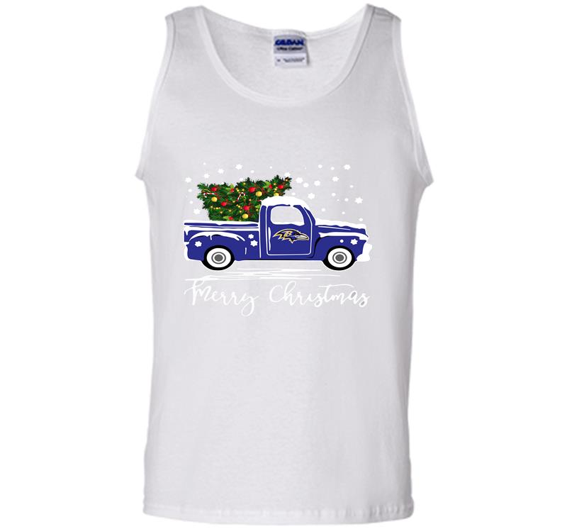 Inktee Store - Baltimore Ravens Truck Merry Christmas Tree Mens Tank Top Image