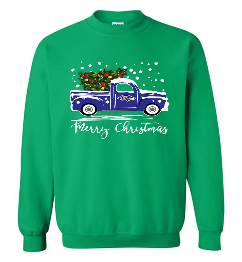 Inktee Store - Baltimore Ravens Truck Merry Christmas Tree Sweatshirt Image