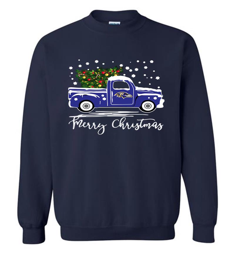 Inktee Store - Baltimore Ravens Truck Merry Christmas Tree Sweatshirt Image