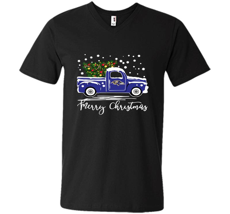 Baltimore Ravens Truck Merry Christmas Tree V-Neck T-Shirt