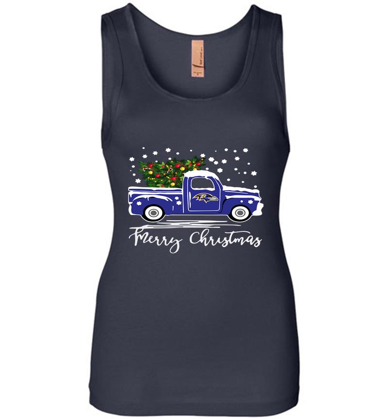 Inktee Store - Baltimore Ravens Truck Merry Christmas Tree Womens Jersey Tank Top Image
