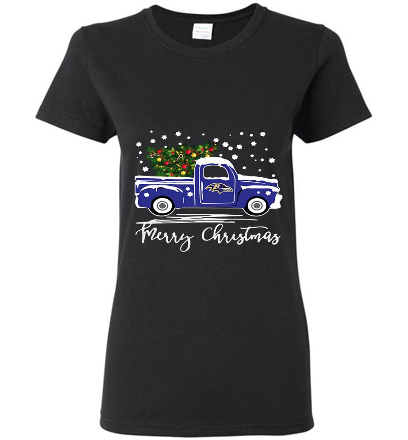 Baltimore Ravens Truck Merry Christmas Tree Womens T-Shirt