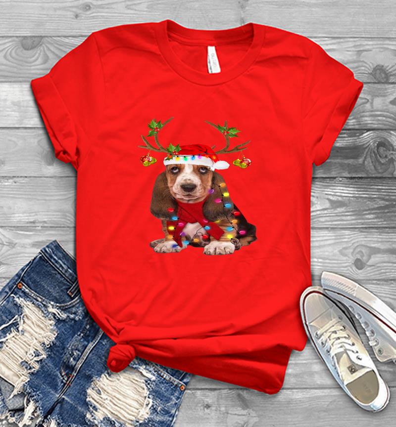 Inktee Store - Basset Hound Reindeer Santa Christmas Mens T-Shirt Image