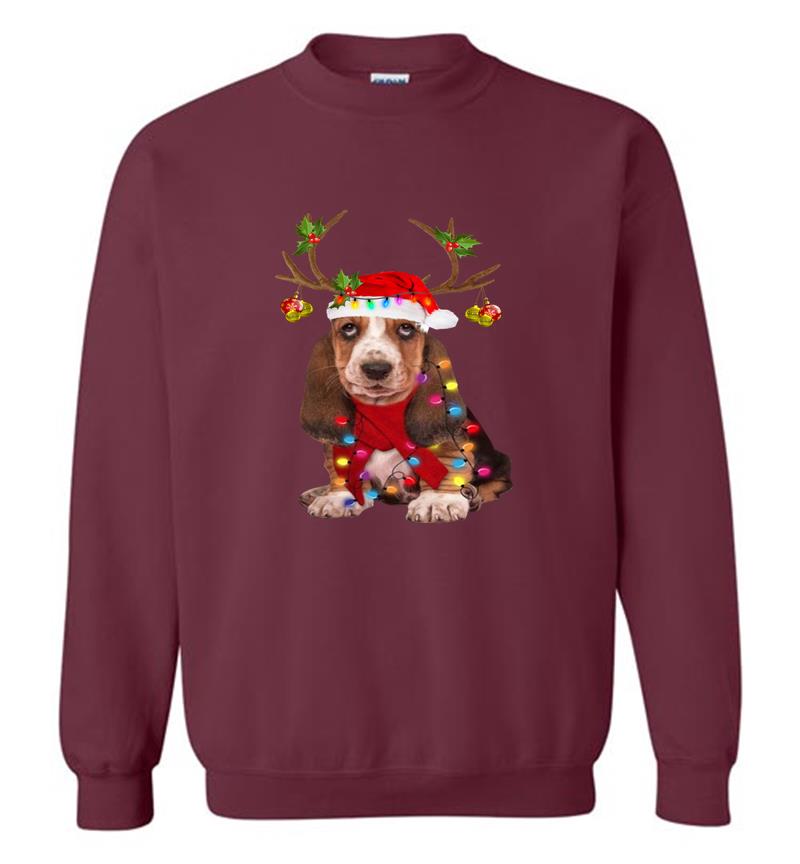 Inktee Store - Basset Hound Reindeer Santa Christmas Sweatshirt Image