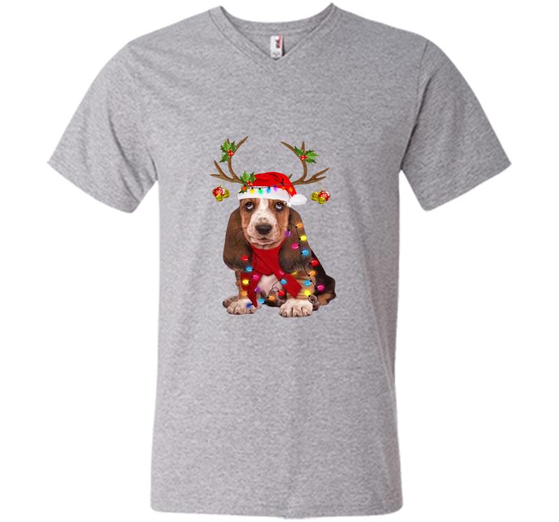 Inktee Store - Basset Hound Reindeer Santa Christmas V-Neck T-Shirt Image