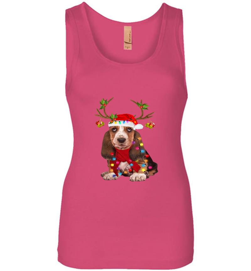Inktee Store - Basset Hound Reindeer Santa Christmas Womens Jersey Tank Top Image