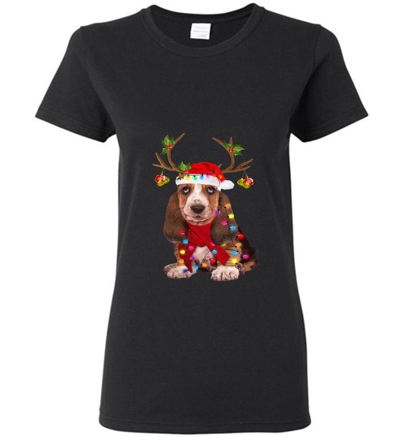 Basset Hound Reindeer Santa Christmas Womens T-Shirt