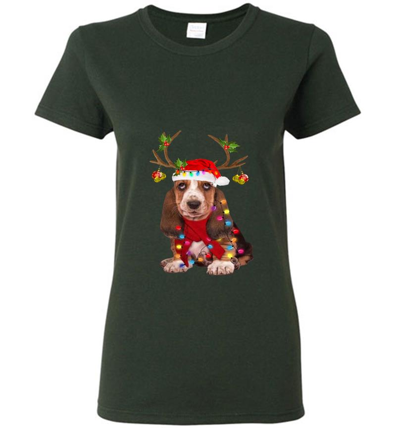 Inktee Store - Basset Hound Reindeer Santa Christmas Womens T-Shirt Image