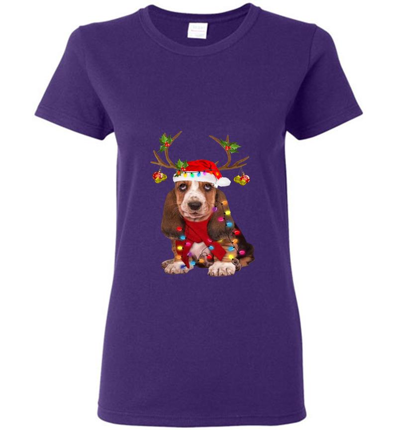 Inktee Store - Basset Hound Reindeer Santa Christmas Womens T-Shirt Image
