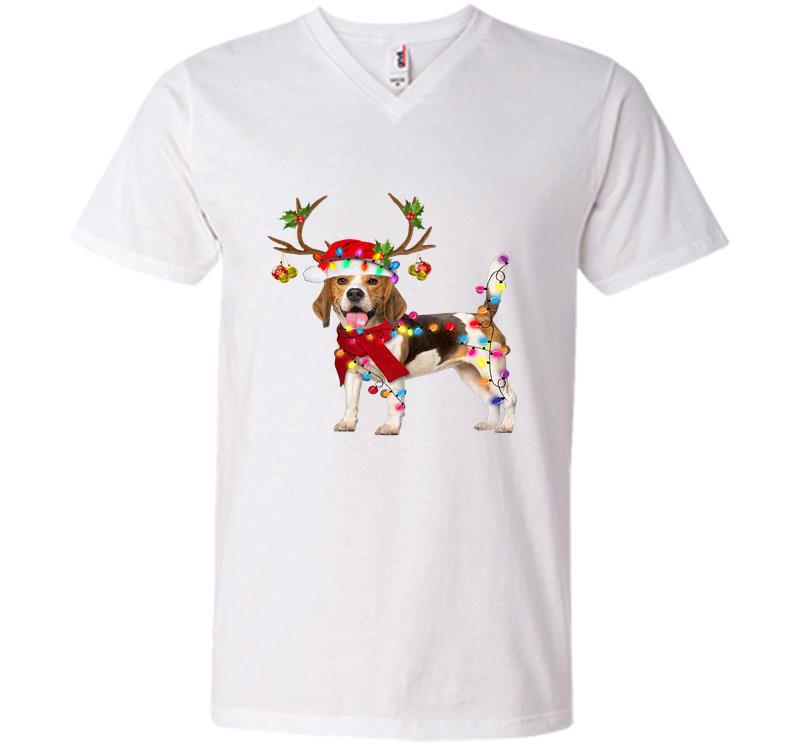 Beagle Reindeer Christmas V-neck T-shirt - InkTee Store