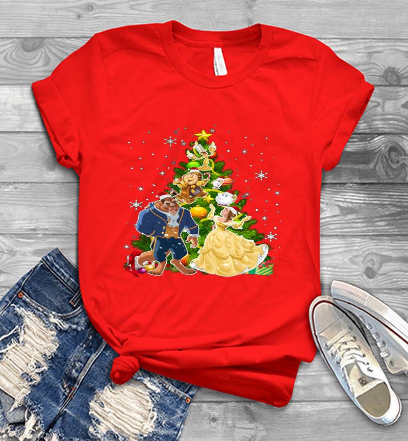 Inktee Store - Beauty And The Beast Christmas Tree Mens T-Shirt Image