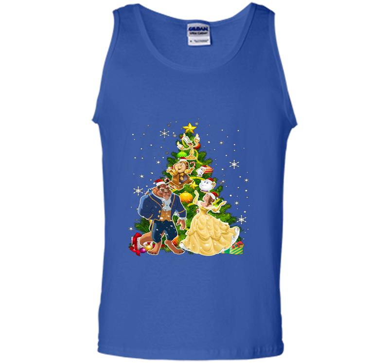 Inktee Store - Beauty And The Beast Christmas Tree Mens Tank Top Image