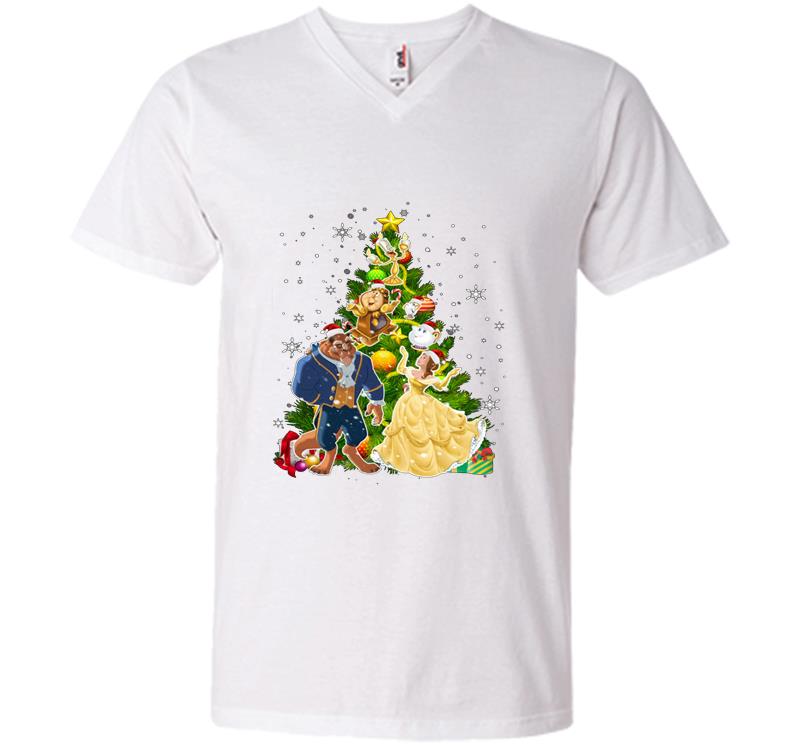 Inktee Store - Beauty And The Beast Christmas Tree V-Neck T-Shirt Image