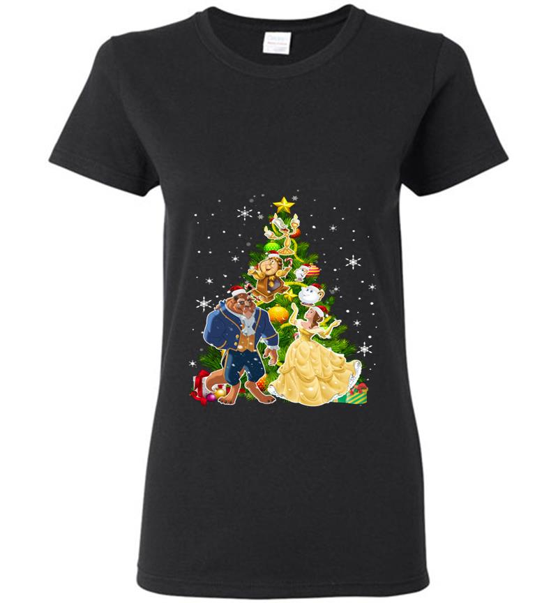 Beauty And The Beast Christmas Tree Womens T-Shirt