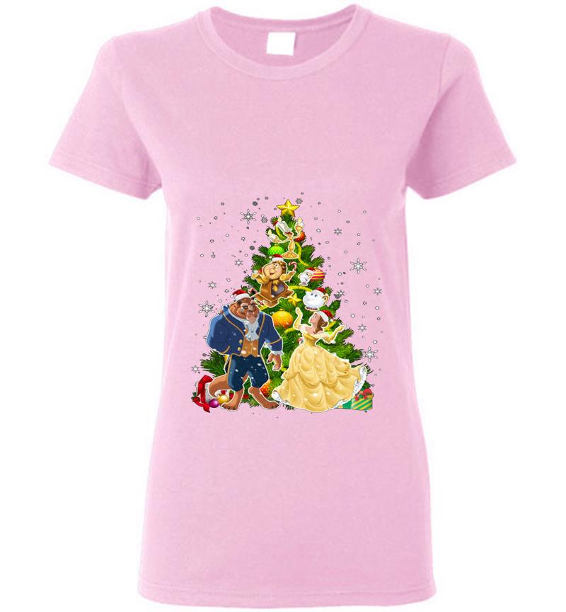 Inktee Store - Beauty And The Beast Christmas Tree Womens T-Shirt Image
