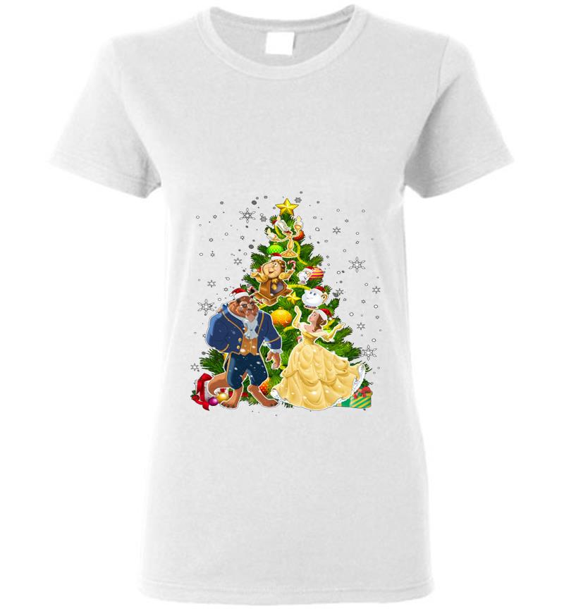 Inktee Store - Beauty And The Beast Christmas Tree Womens T-Shirt Image
