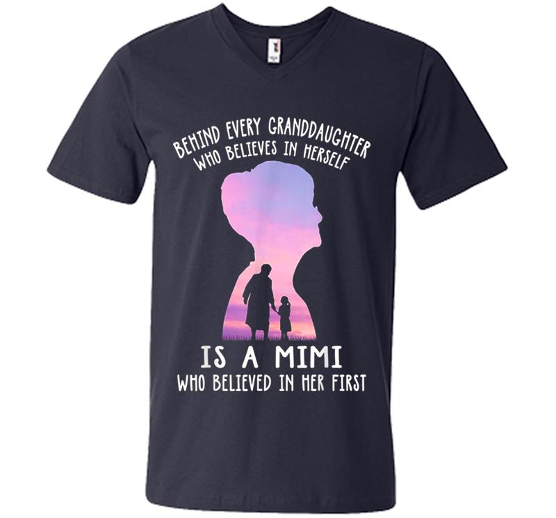 Inktee Store - Behind Every Granddaughter Who Believes In Herself Is A Mimi V-Neck T-Shirt Image