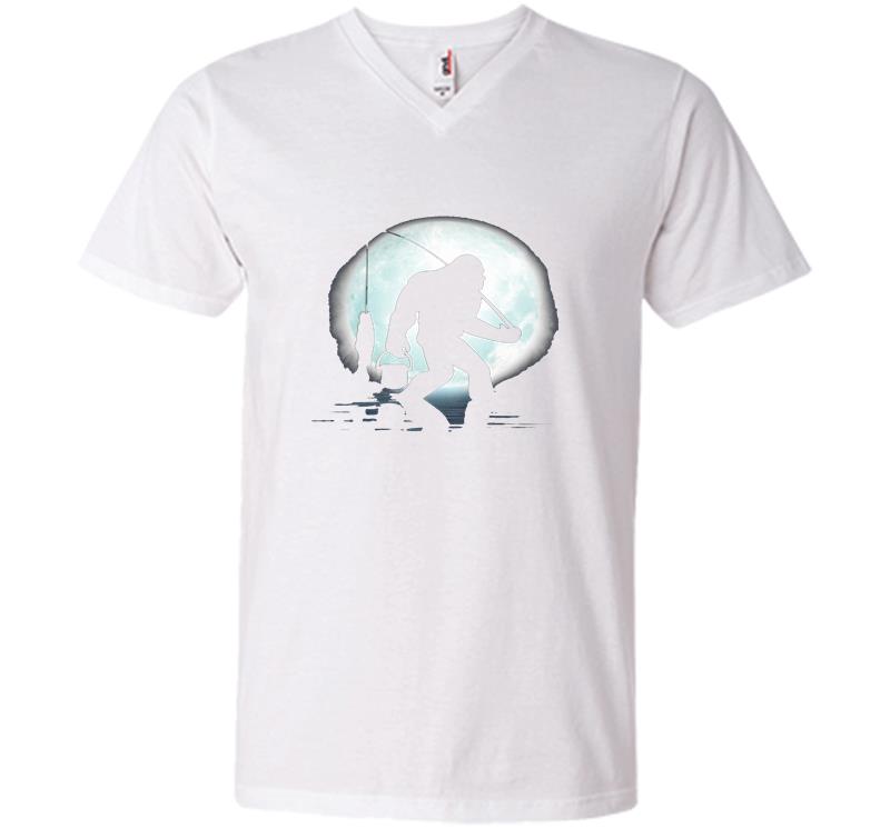Inktee Store - Bigfoot Fishing The Moon V-Neck T-Shirt Image