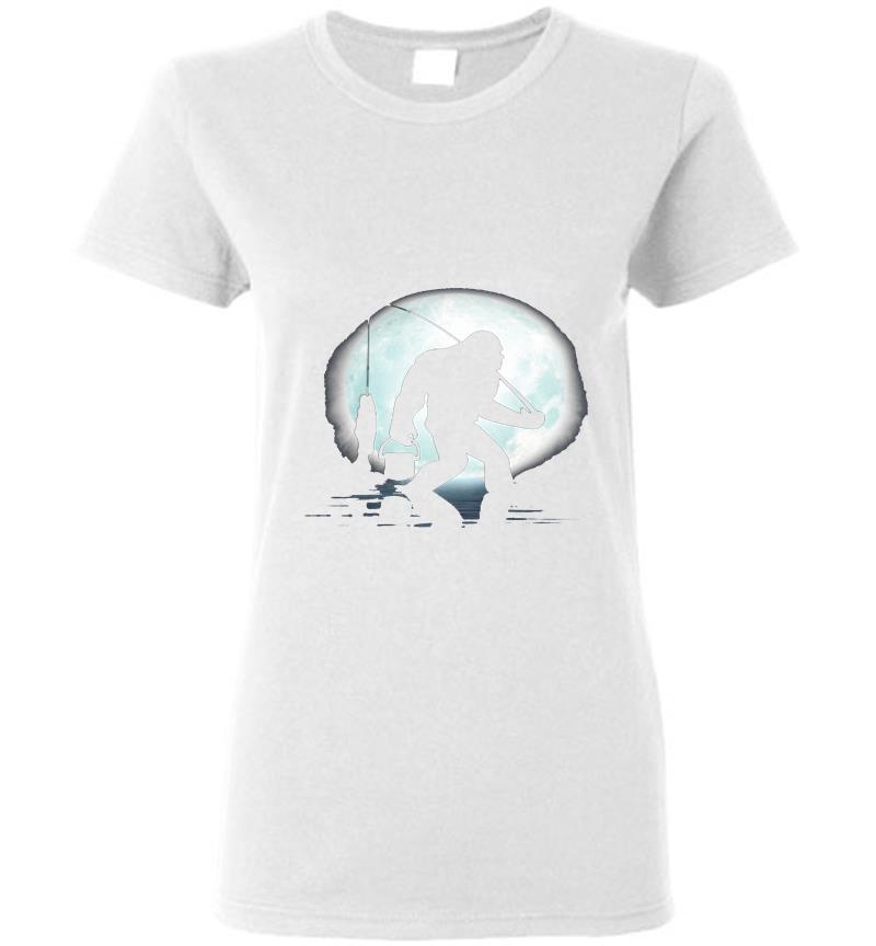 Inktee Store - Bigfoot Fishing The Moon Womens T-Shirt Image