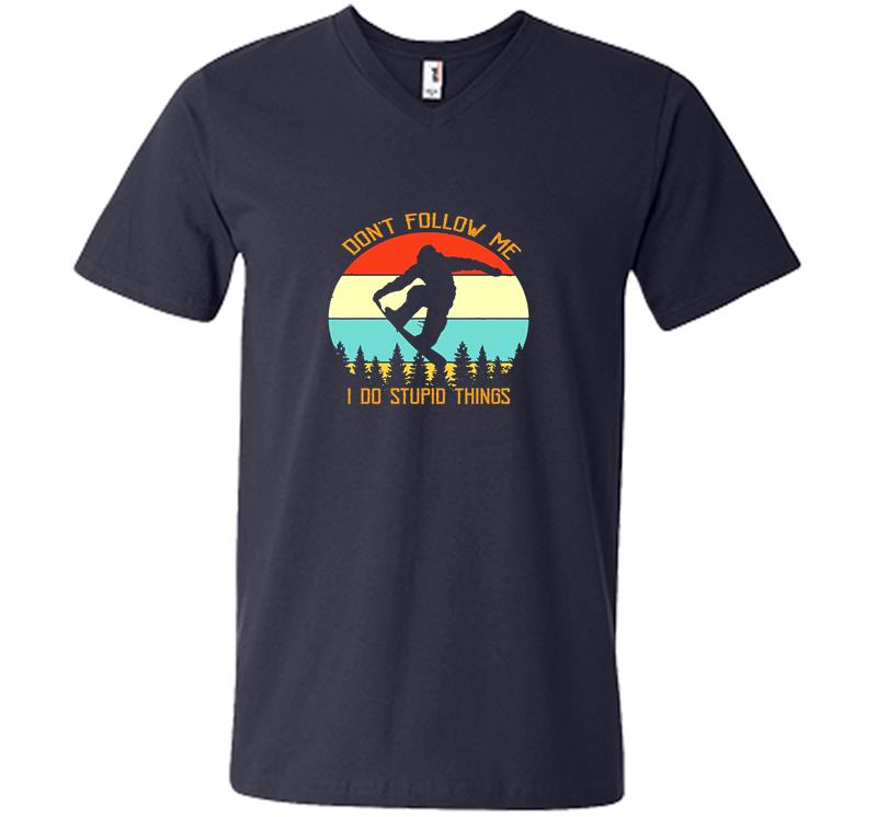 Inktee Store - Bigfoot Snowboarding Dont Follow Me I Do Stupid Things Vintage V-Neck T-Shirt Image