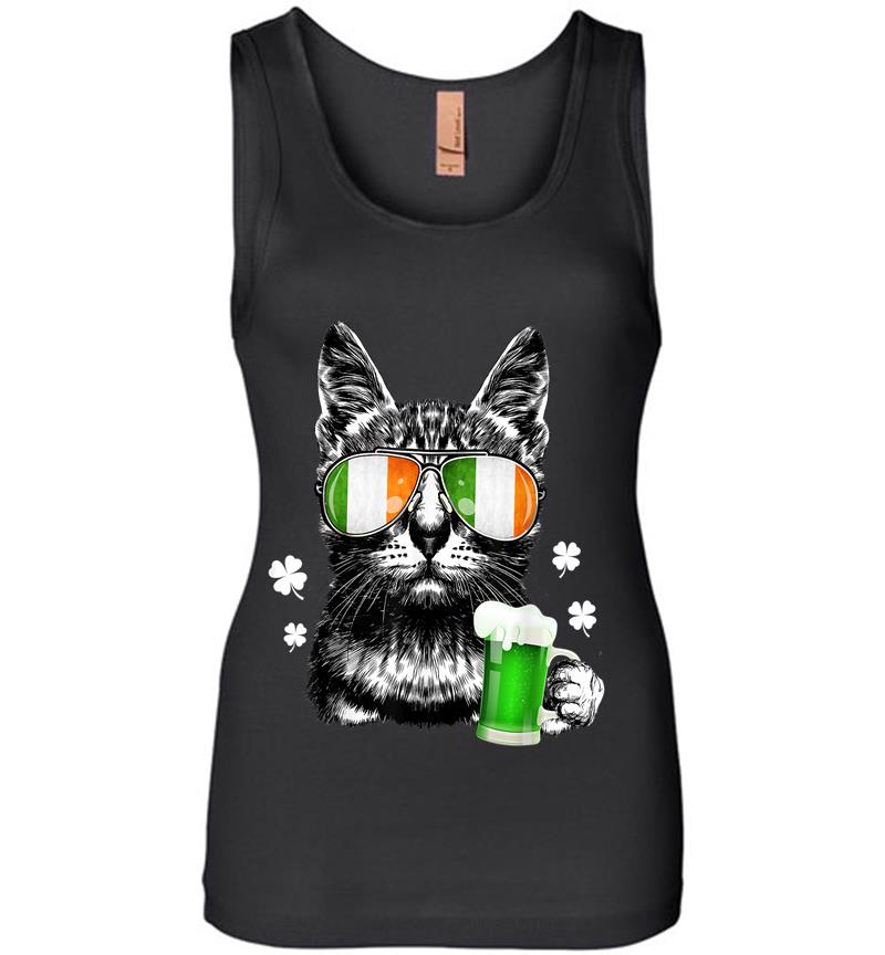 Black Cat St Patricks Day Kitty Kitten Lover Drinking Womens Jersey Tank Top