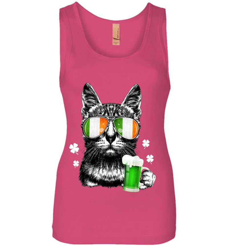 Inktee Store - Black Cat St Patricks Day Kitty Kitten Lover Drinking Womens Jersey Tank Top Image