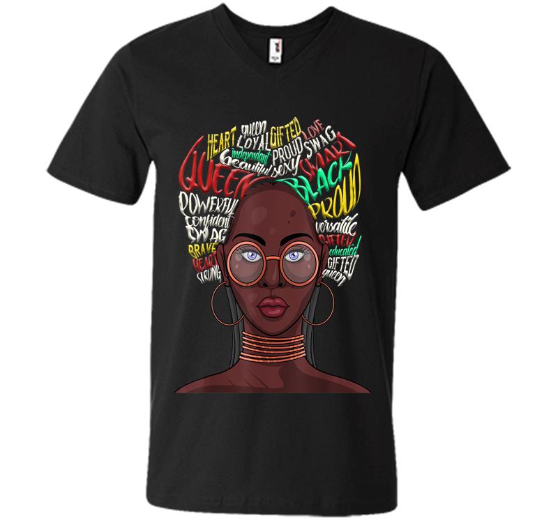 Black Queen For African American Natural Afro V-neck T-shirt
