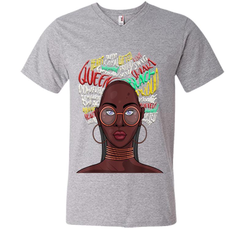 Inktee Store - Black Queen For African American Natural Afro V-Neck T-Shirt Image