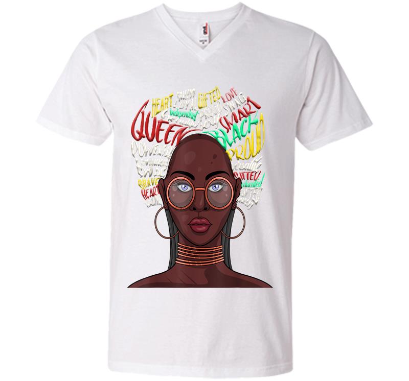 Inktee Store - Black Queen For African American Natural Afro V-Neck T-Shirt Image