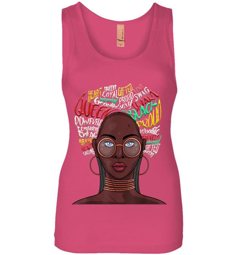 Inktee Store - Black Queen For African American Natural Afro Womens Jersey Tank Top Image