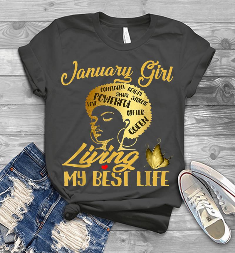 Inktee Store - Black Queen Was Born In January Living My Best Life Mens T-Shirt Image