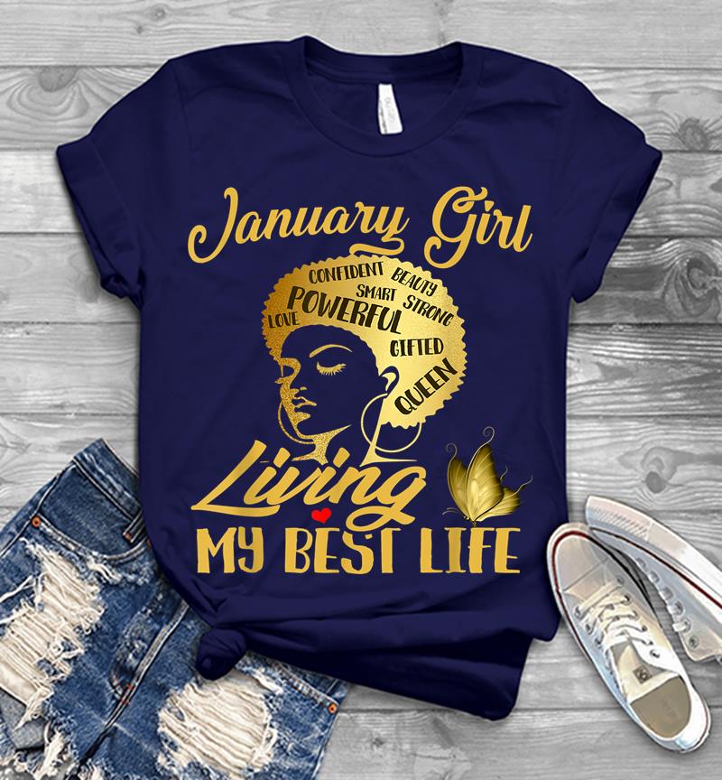 Inktee Store - Black Queen Was Born In January Living My Best Life Mens T-Shirt Image