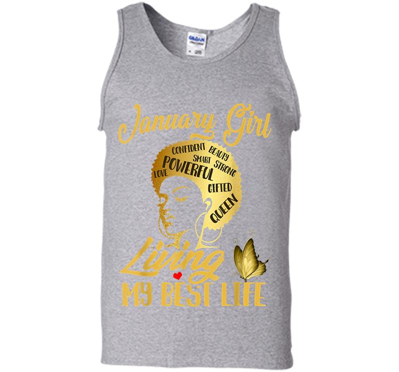 Inktee Store - Black Queen Was Born In January Living My Best Life Mens Tank Top Image