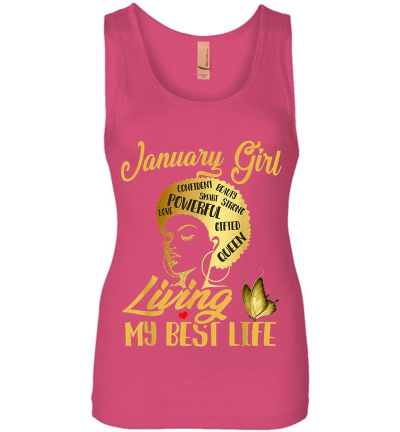 Inktee Store - Black Queen Was Born In January Living My Best Life Womens Jersey Tank Top Image