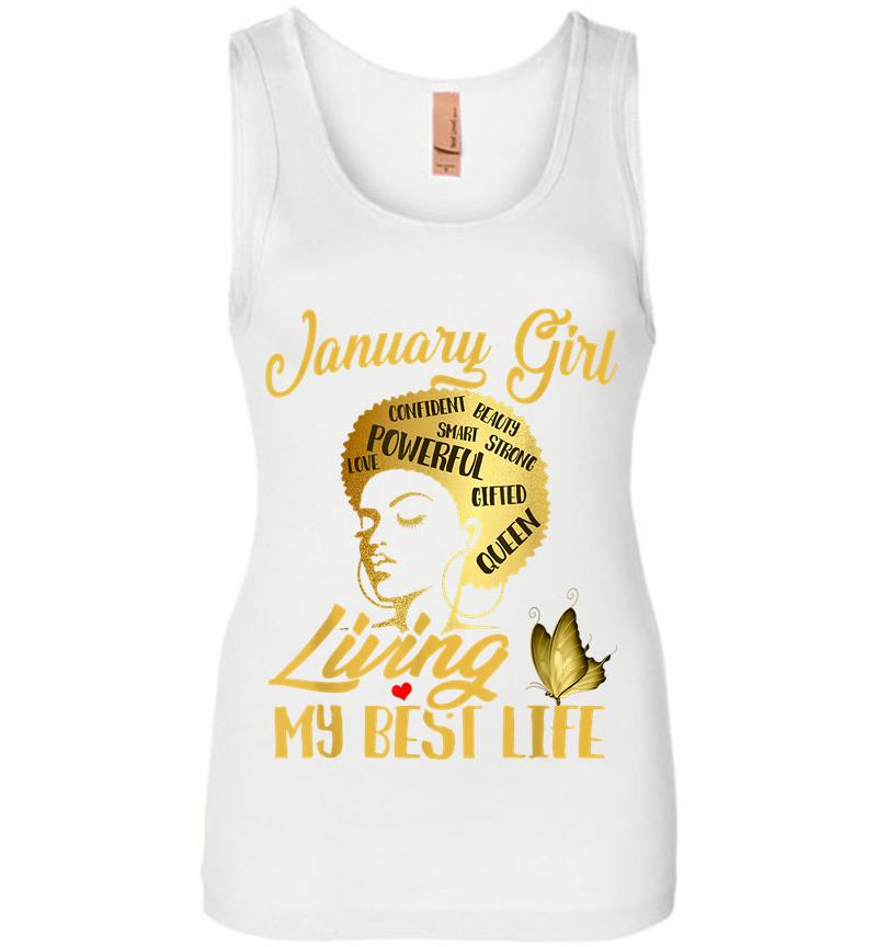 Inktee Store - Black Queen Was Born In January Living My Best Life Womens Jersey Tank Top Image
