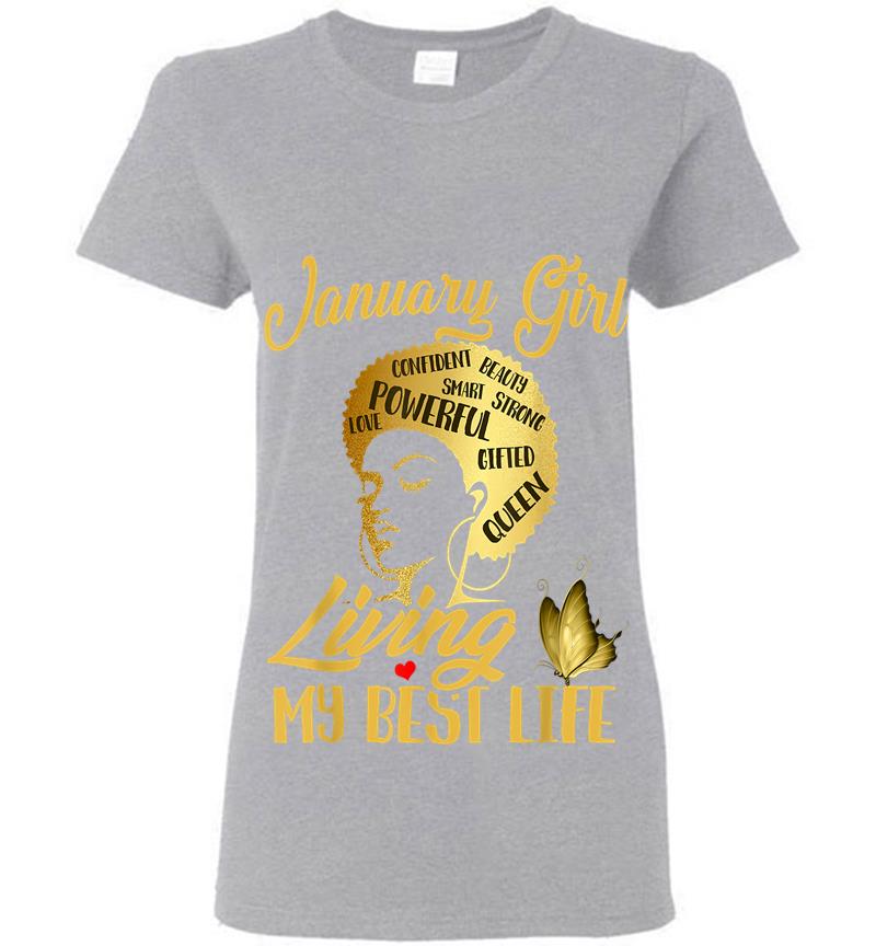 Inktee Store - Black Queen Was Born In January Living My Best Life Womens T-Shirt Image