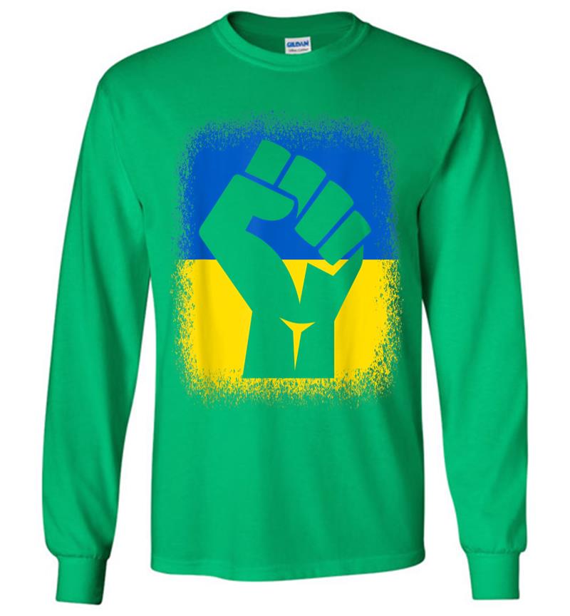 Inktee Store - Bleached Shirts Fist Flag I Stand With Ukraine Solidarity Long Sleeve T-Shirt Image
