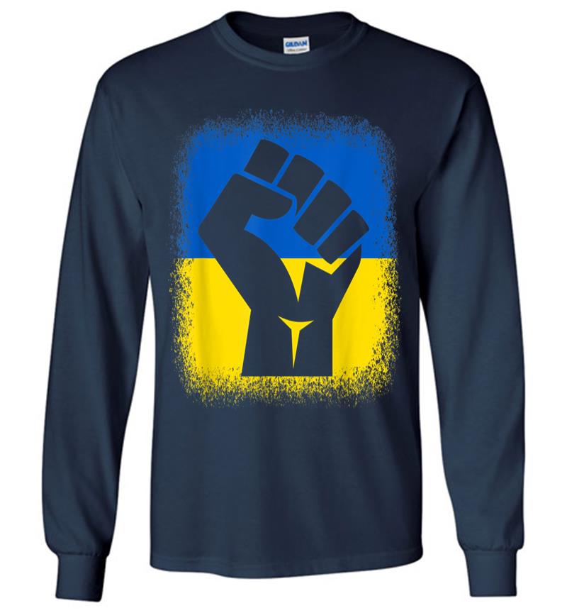 Inktee Store - Bleached Shirts Fist Flag I Stand With Ukraine Solidarity Long Sleeve T-Shirt Image