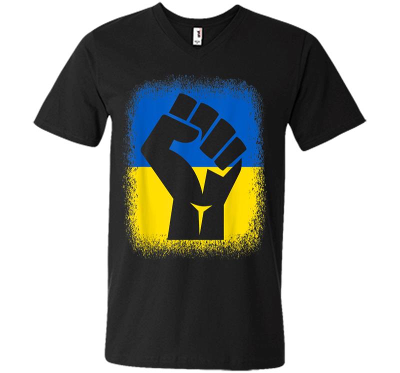 Bleached Shirts Fist Flag I Stand With Ukraine Solidarity V-neck T-shirt