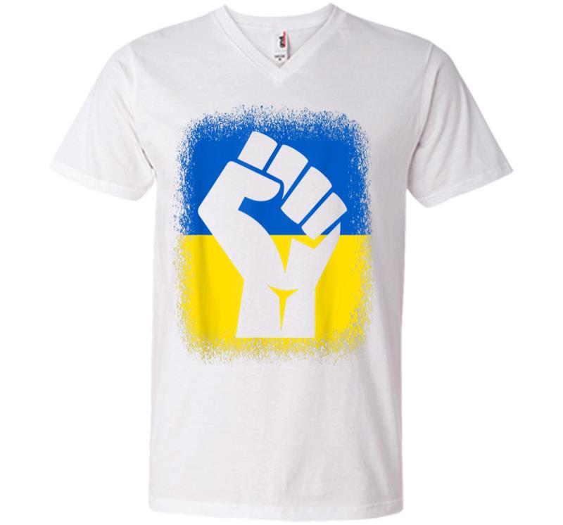 Inktee Store - Bleached Shirts Fist Flag I Stand With Ukraine Solidarity V-Neck T-Shirt Image