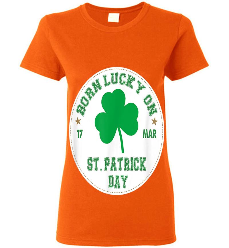 Inktee Store - Born Lucky On 17 March St Patrick'S Day Shamrock Birthday Womens T-Shirt Image