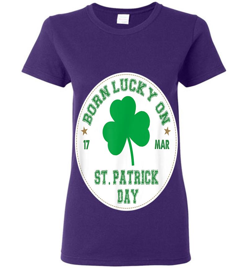 Inktee Store - Born Lucky On 17 March St Patrick'S Day Shamrock Birthday Womens T-Shirt Image